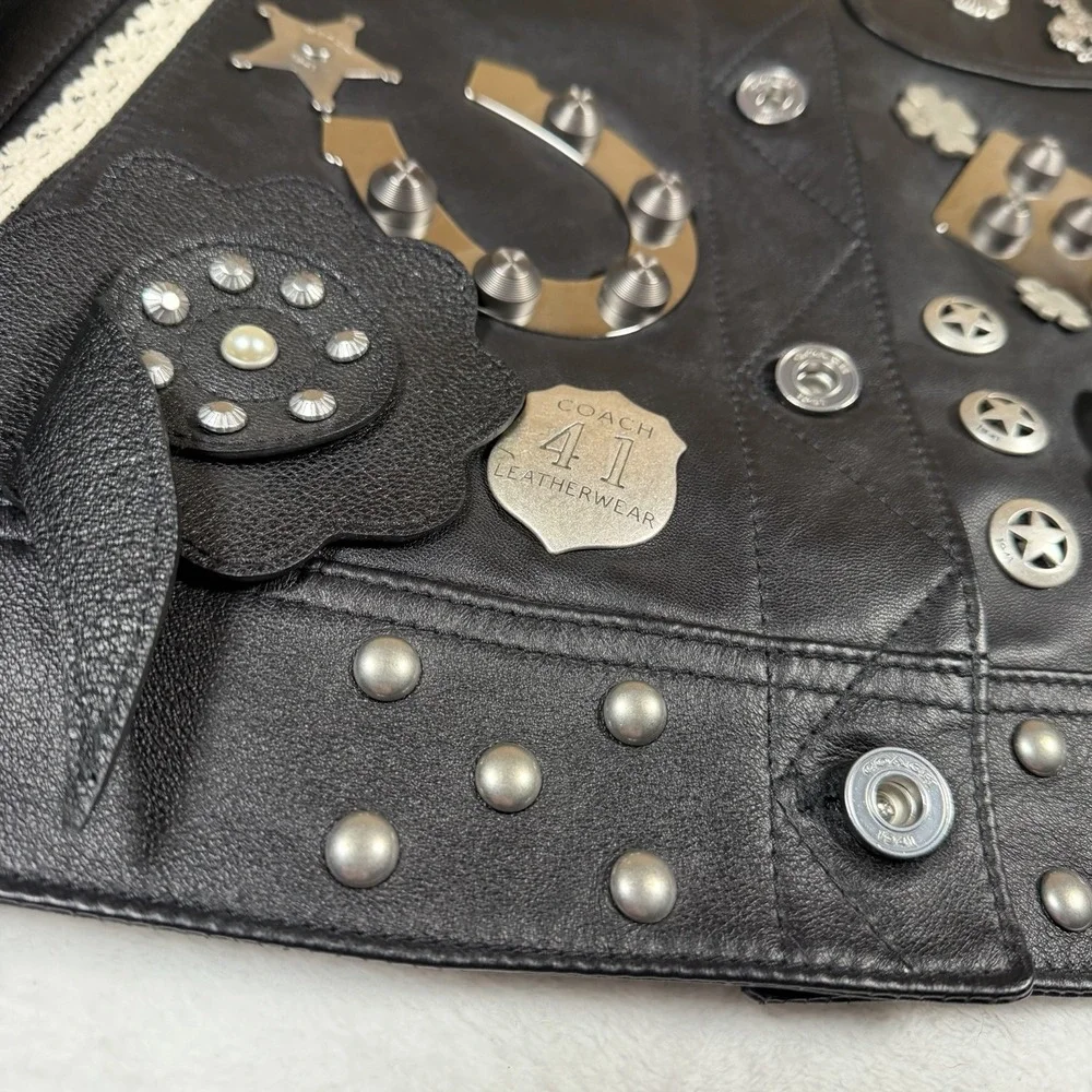 Coach 1941 x Elvis Leather Jacket Embellished Moto Studded Runway Womens XS BLK
